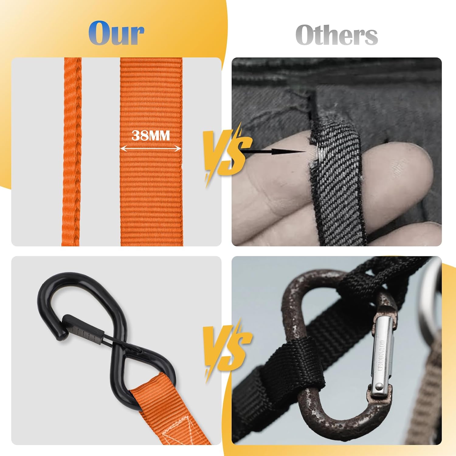 Ratchet Straps, 1.5 inch x 8.2 ft(4 Pack) Heavy Duty Tie Down Straps, Ratchet Tie Down Straps with Soft Loops-5,208 lbs (Orange) - Image 5