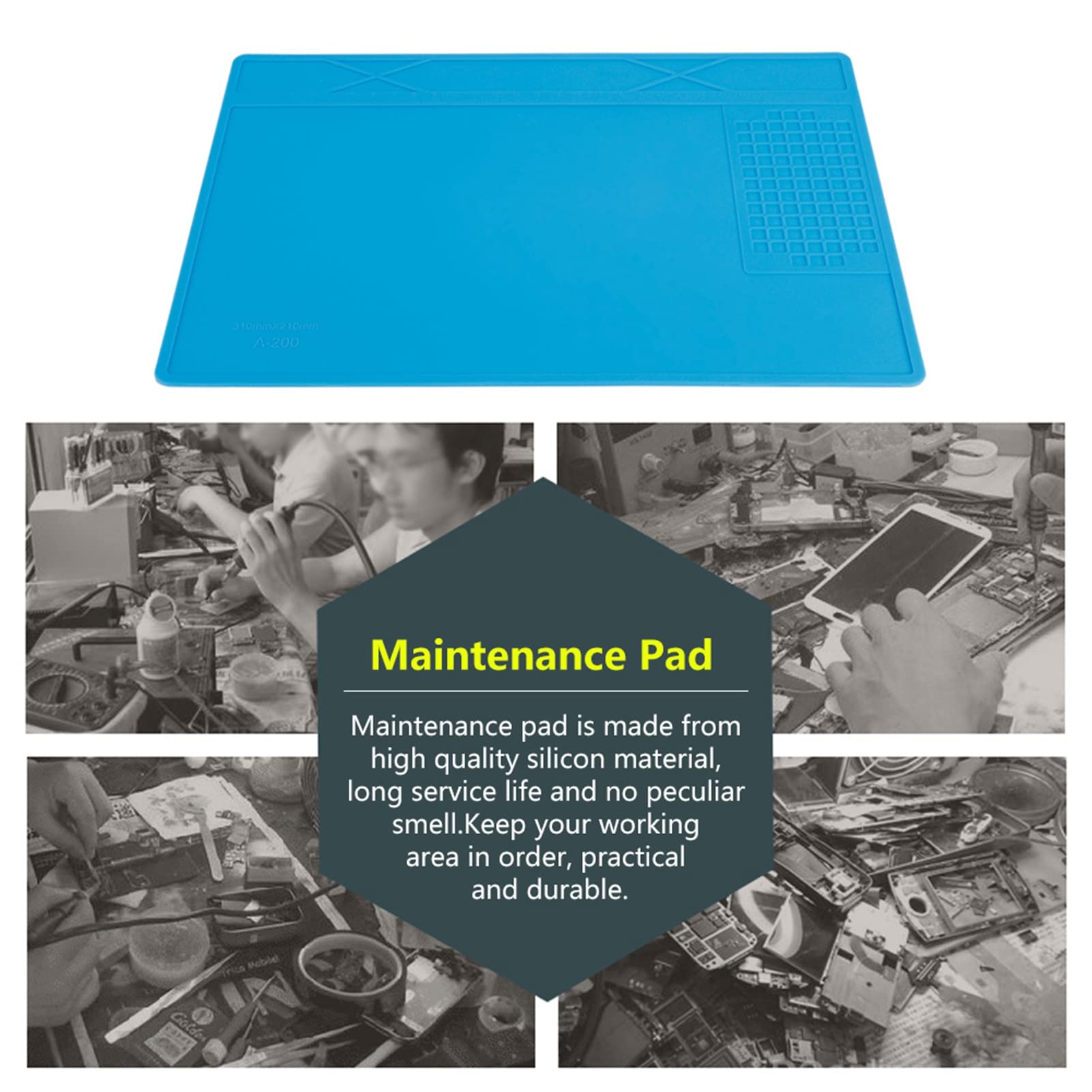 High Temperature Silicone Maintenance Pad with, Heat Desk Insulation Station Mat for Phone Repair