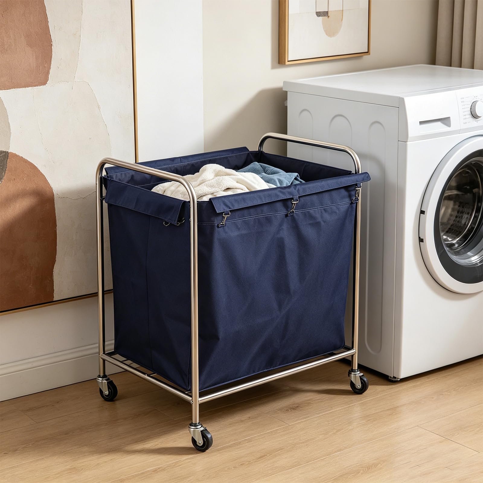 Borsa Interna per Carrello Lavanderia 12l in Oxford Blu | Forma Rettangolare, 83x62x52cm, Rimovibile e Riutilizzabile, per Hotel e Casa