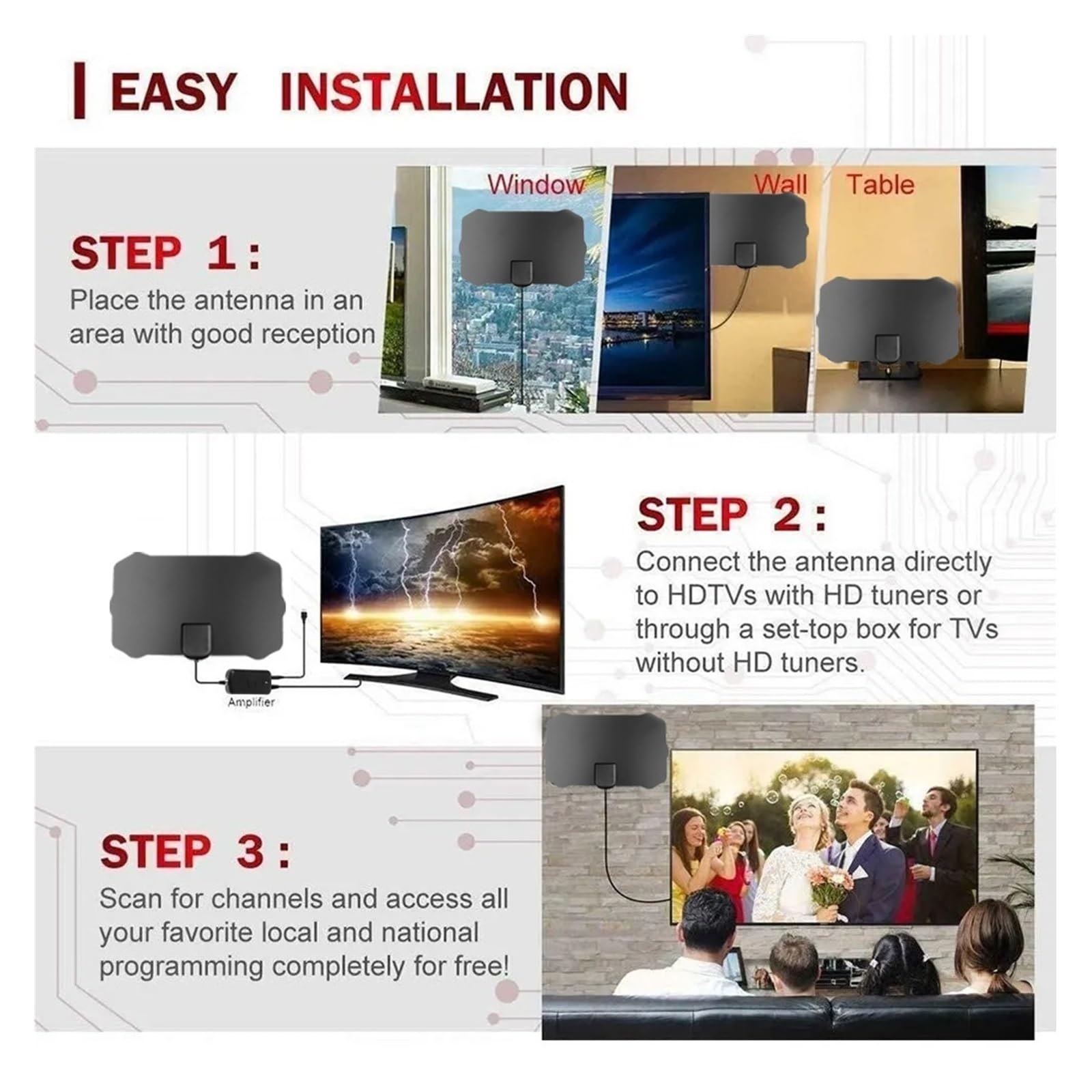 Antenna Digitale Con Segnale TV Da 200 Miglia, Cavo HD 1080P 4K, HDTV For Interni Amplificatore Di Copertura più ampia(Combo Package)