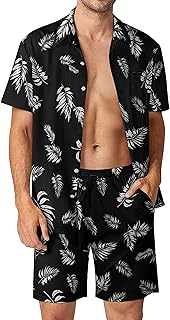 Sponsored Ad - Feim-AO Hawaiian Shirts for Men Short Sleeve Tropical Leaf Button Down Shirt Sets Casual Summer Holiday Bea...