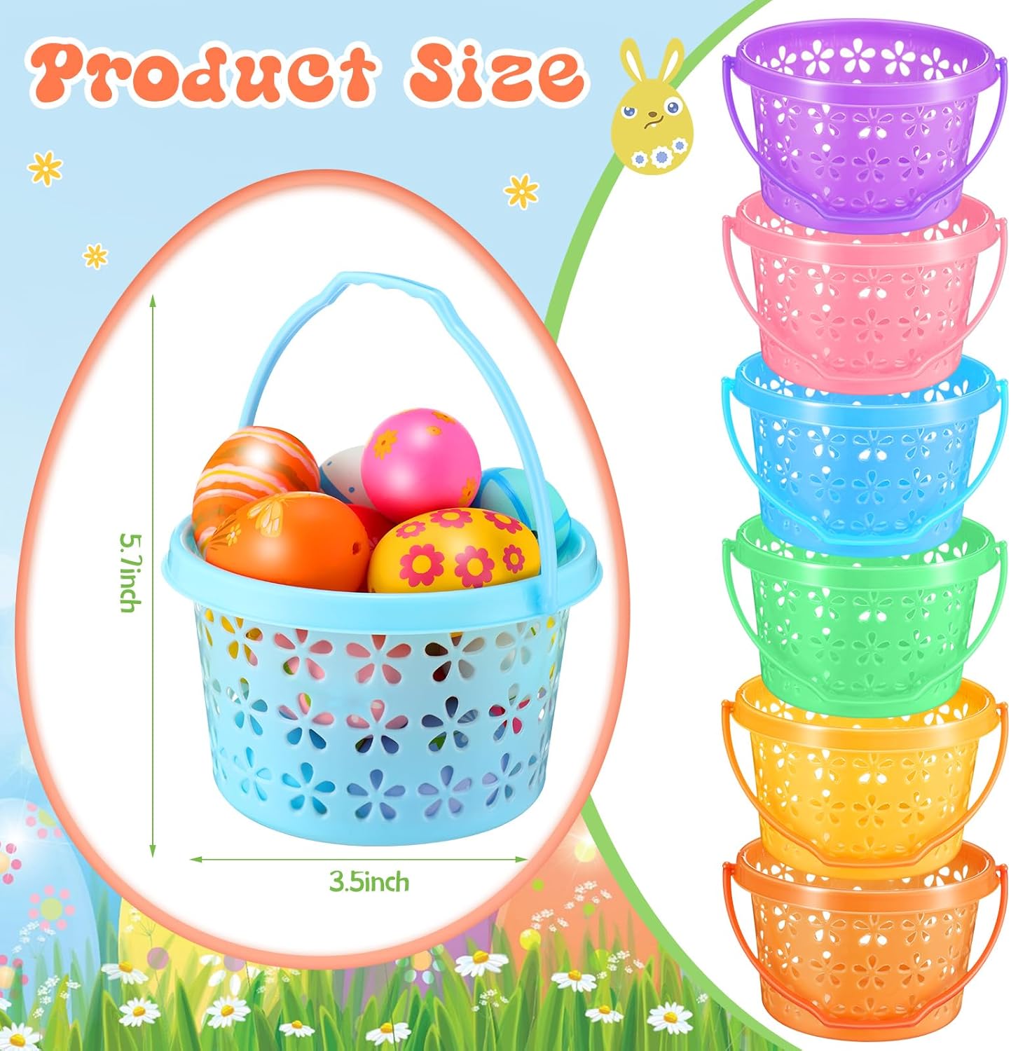 100 Pieces Plastic Easter Baskets Bulk with Handles Colorful Round Egg Mini Baskets for Easter Party Favors Egg Hunt Supplies, 6 Colors - Image 2