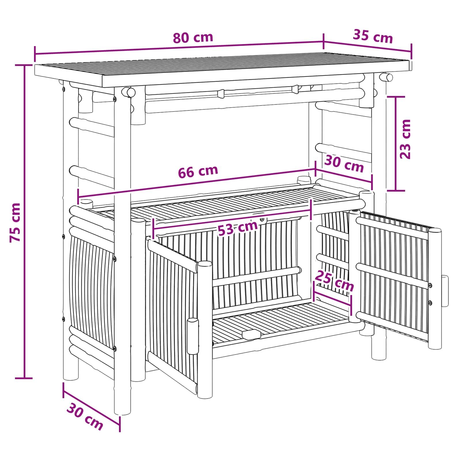 vidaXL Tavolo consolle con lo scaffale Naturale 80 x 35 x 75 cm Bambù