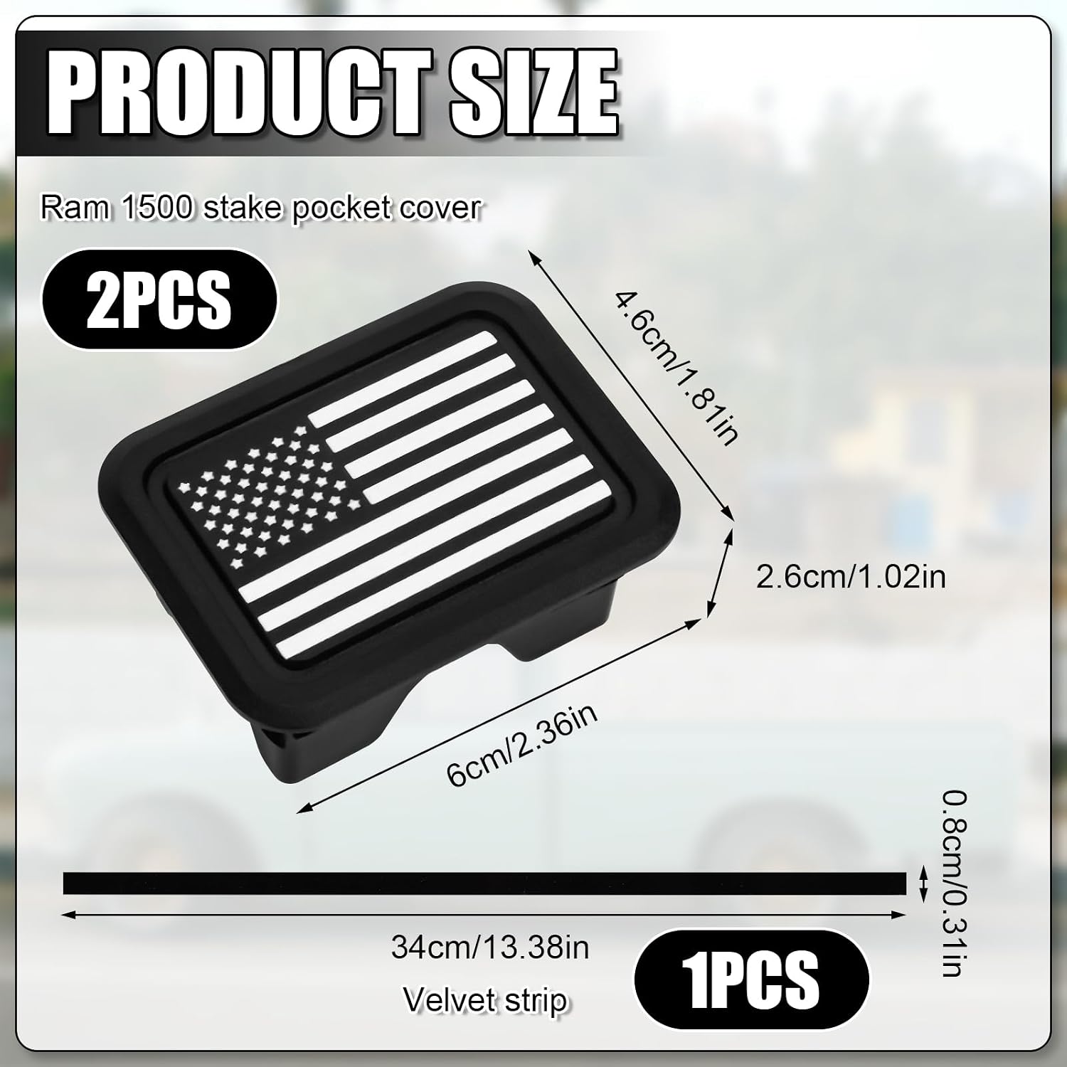 2pcs Stake Pocket Covers for Ram 1500, Easy Install Truck Bed Rail Caps Truck Rail Covers for Dodge Ram 2019-2024 Accessories (American Flag Style)