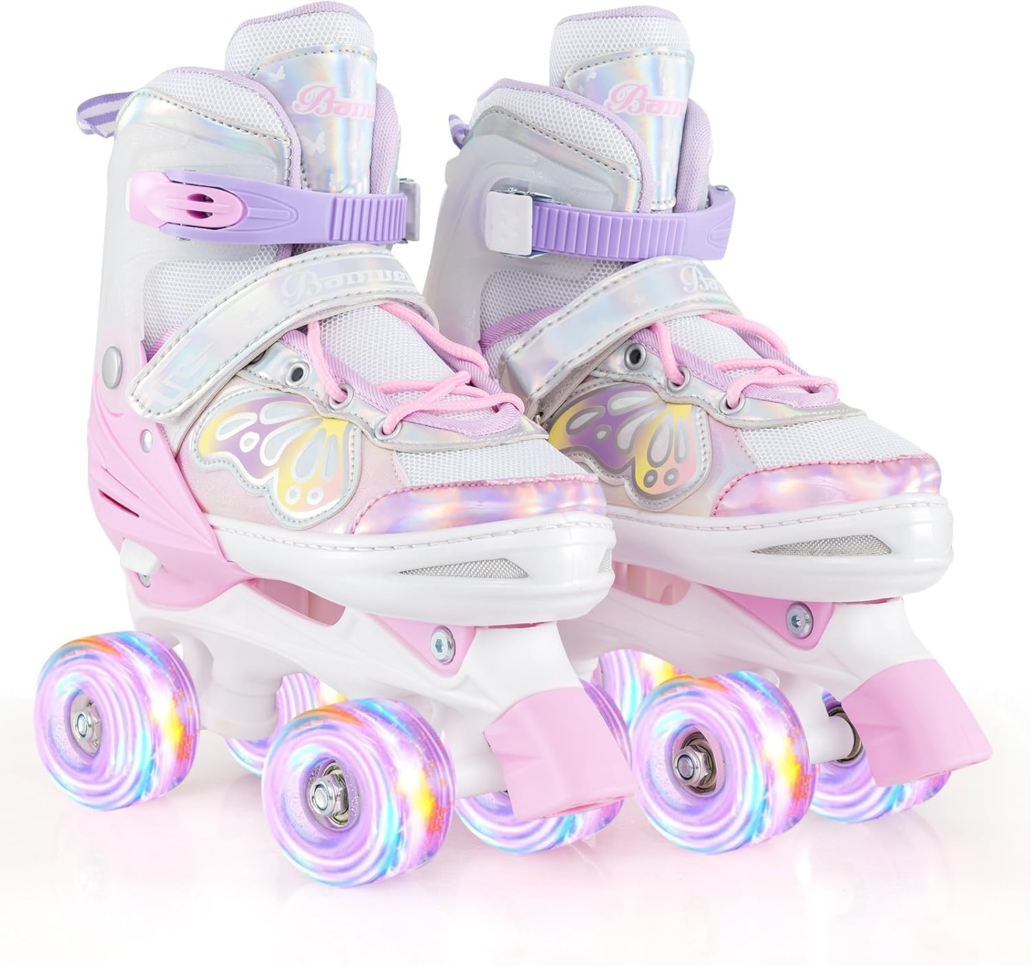 BABY JOY Roller Skates, 4 Sizes Adjustable Quad Skates for Girls Teens Adults 5-8 8-13 13+ with Light-up Wheels & Safety Protection, Fun Illuminating Birthday Gifts for Indoor Outdoor Sports