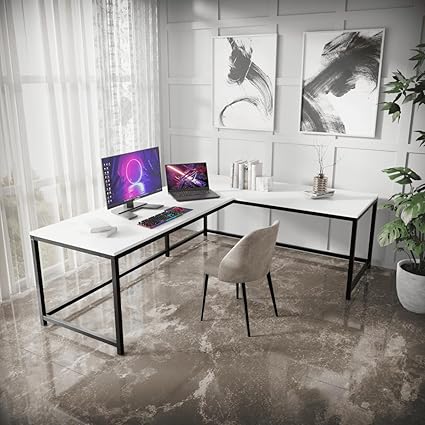 Riyan Luxiwood Marshal Study Table, L - Shape Office, Living Room, Gaming Table, Work from Home, Computer and Laptop Tables for Two Persons (X-Large, White)