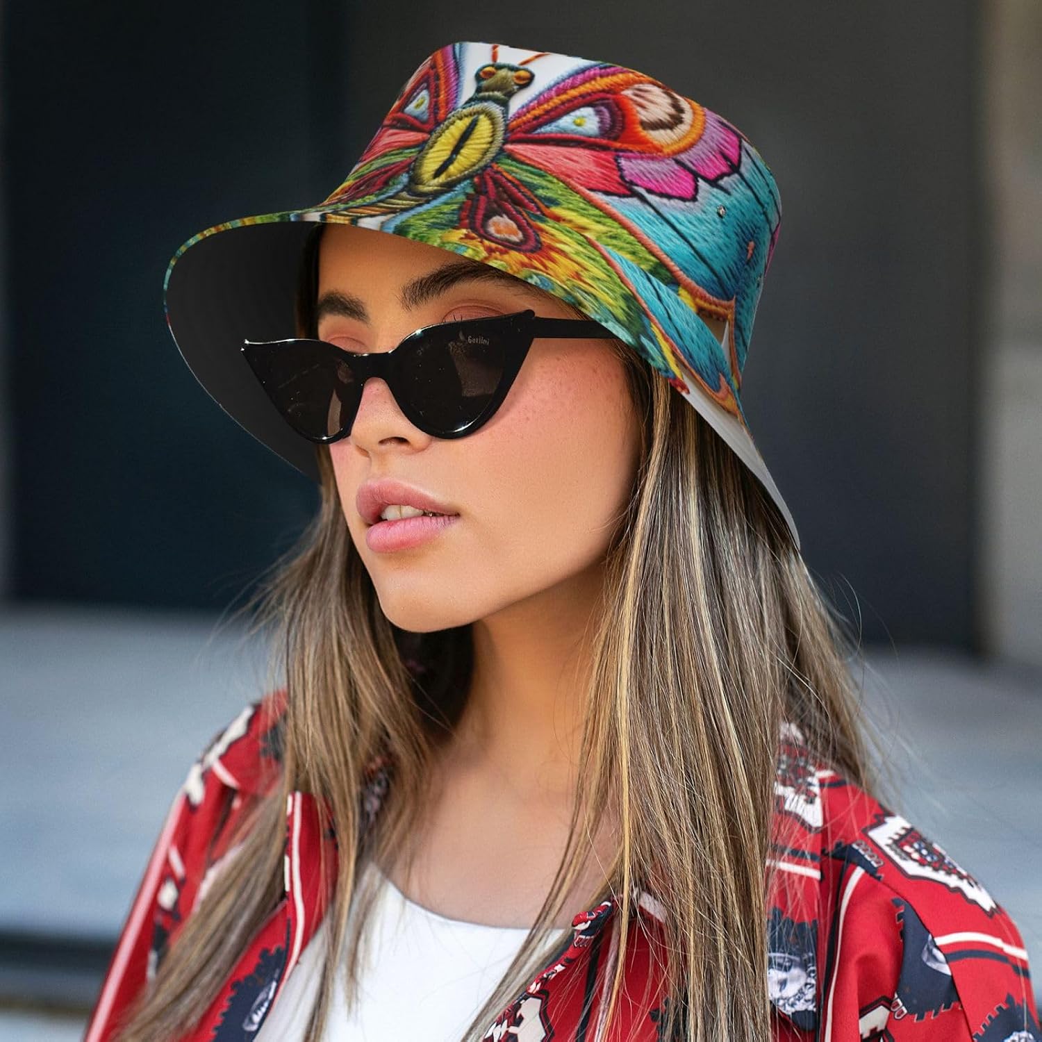 Embroidery Colorful Butterfly Print Sun Hat Outdoor Fisherman Cap Summer Bucket Hat Beach for Men Women