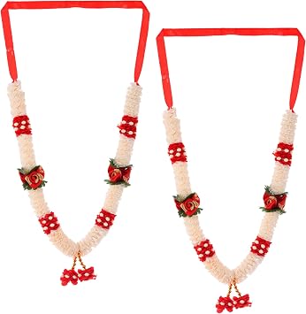 LOVENSPIRE 2 CT Indian Garland Haar Mala 12 Inch God Goddess Haar Mala Idol Pooja Item Garland for Photo Frame Idol God Shringar Mala Reusable Satin Mala Temple Decor Pattern 1