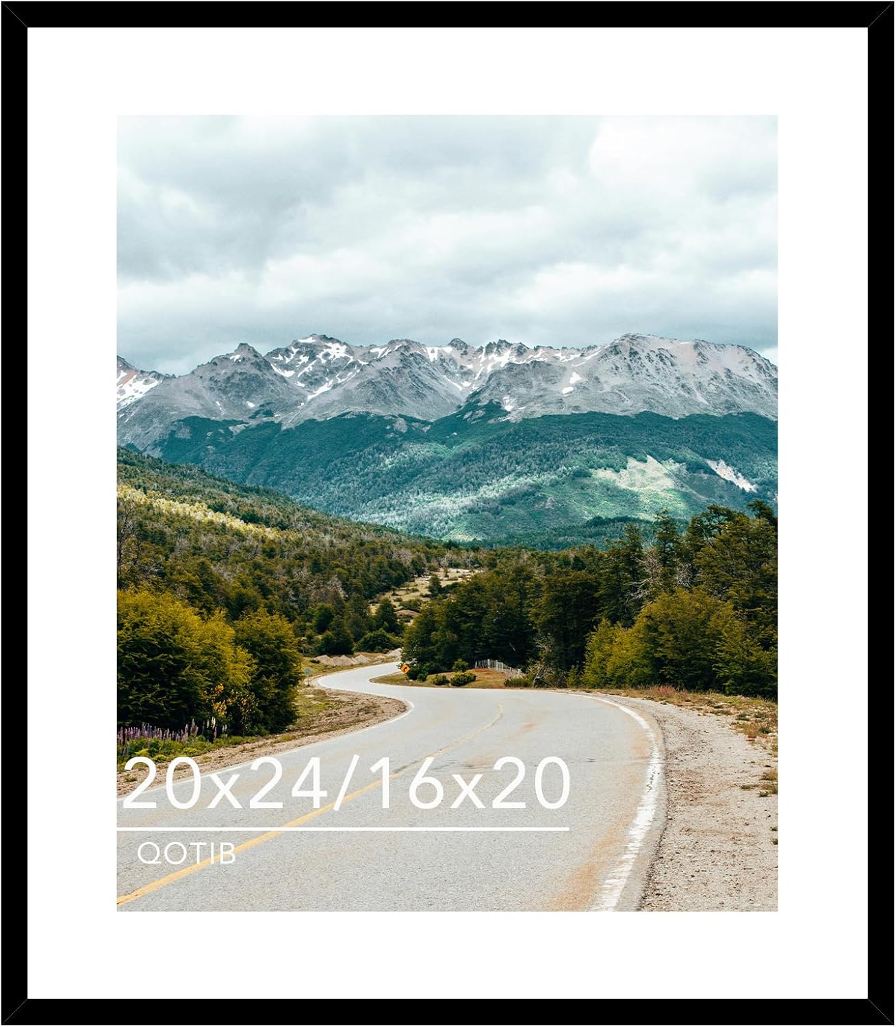 Wood 20x24 Picture Frame with 16x20 Mat Black, Display 16x20 with Mat or 20x24 Without Mat, Wood 20 by 24 Photo Frame, 20 x 24 Frame for Wall Hanging Display, Black 1 20x24