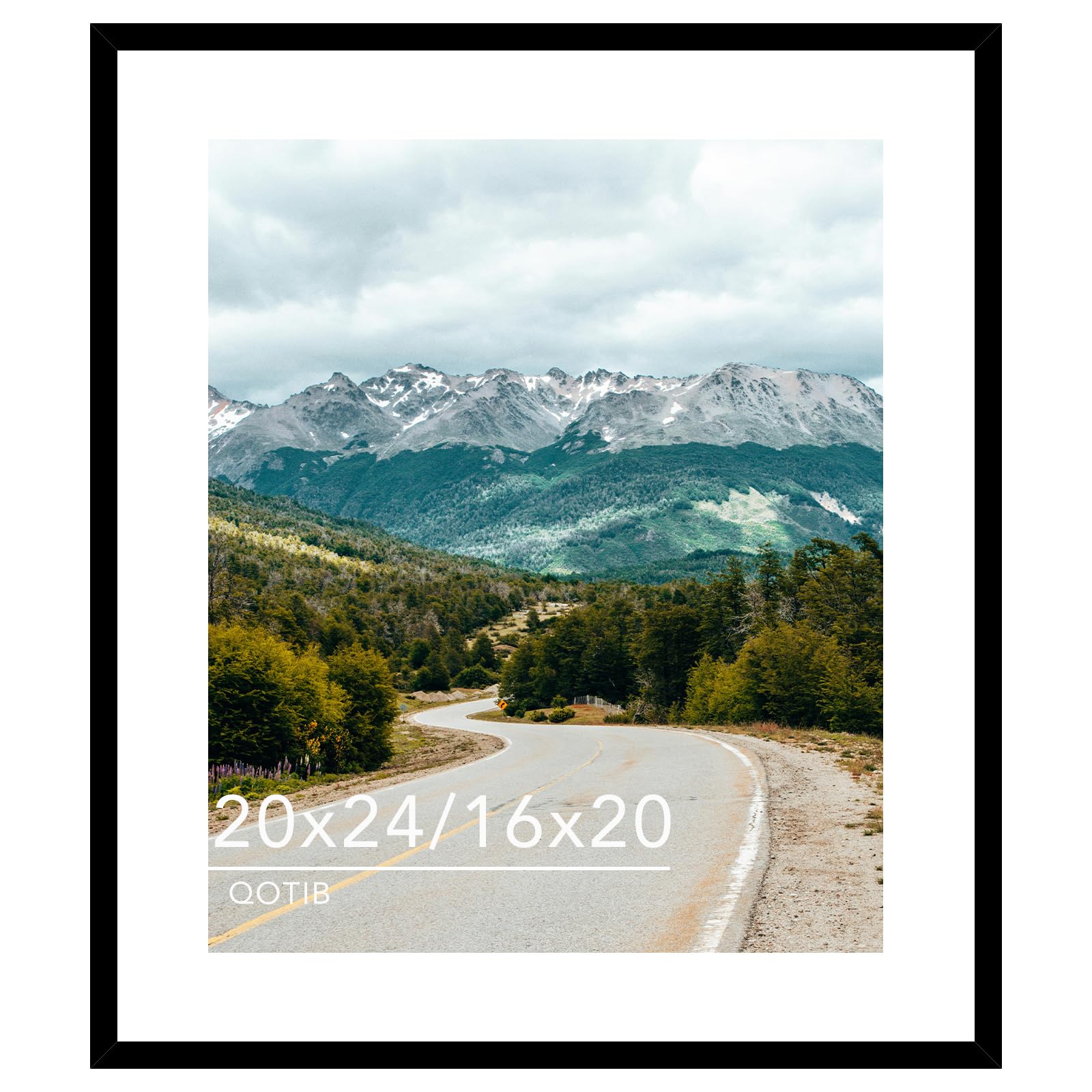View 1 of *****MISSING WOOD FRAME***QOTIB Wood 20x24 Picture Frame with 16x20 Mat Black, Display 16x20 with Mat or 20x24 Without Mat, Wood 20 by 24 Photo Frame, 20 x 24 Frame for Wall Hanging Display, Black