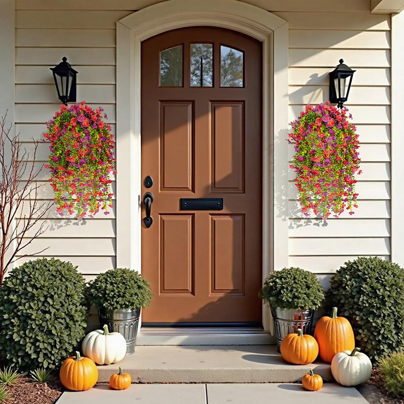 Artificial Fake Hanging Flowers Plants for Outdoors Spring Summer Decoration,6 PCS Faux Flowers Plants Silk UV Resistant Realistic for Outside Planter Garden Porch Patio Balcony Home（Purple Fuchsia）