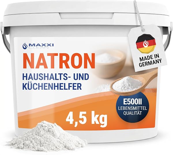 MAXXI CLEAN | 4,5 kg Natron Pulver | Backpulver für Küche, Haushalt und Körper | geschmacksneutrales & hochreines Hausmittel zum Reinigen und Backen | Natriumhydrogencarbonat in Lebensmittelqualität - 1