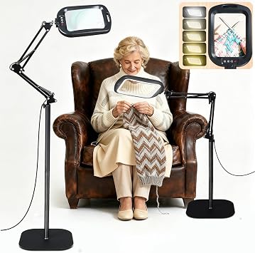 30X 10X Extra Large Floor Magnifying Glass with Light and Stand Hands Free
