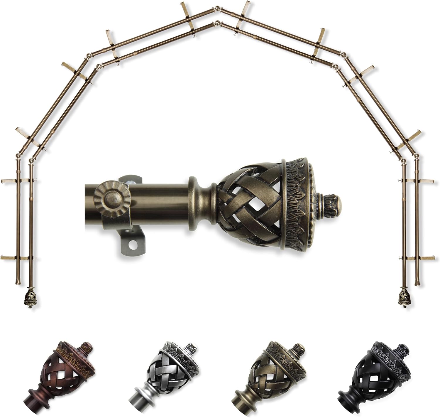 A&F Rod Décor - Bernadette 13/16" 6-Sided Double Bay Window Curtain Rod - Cocoa