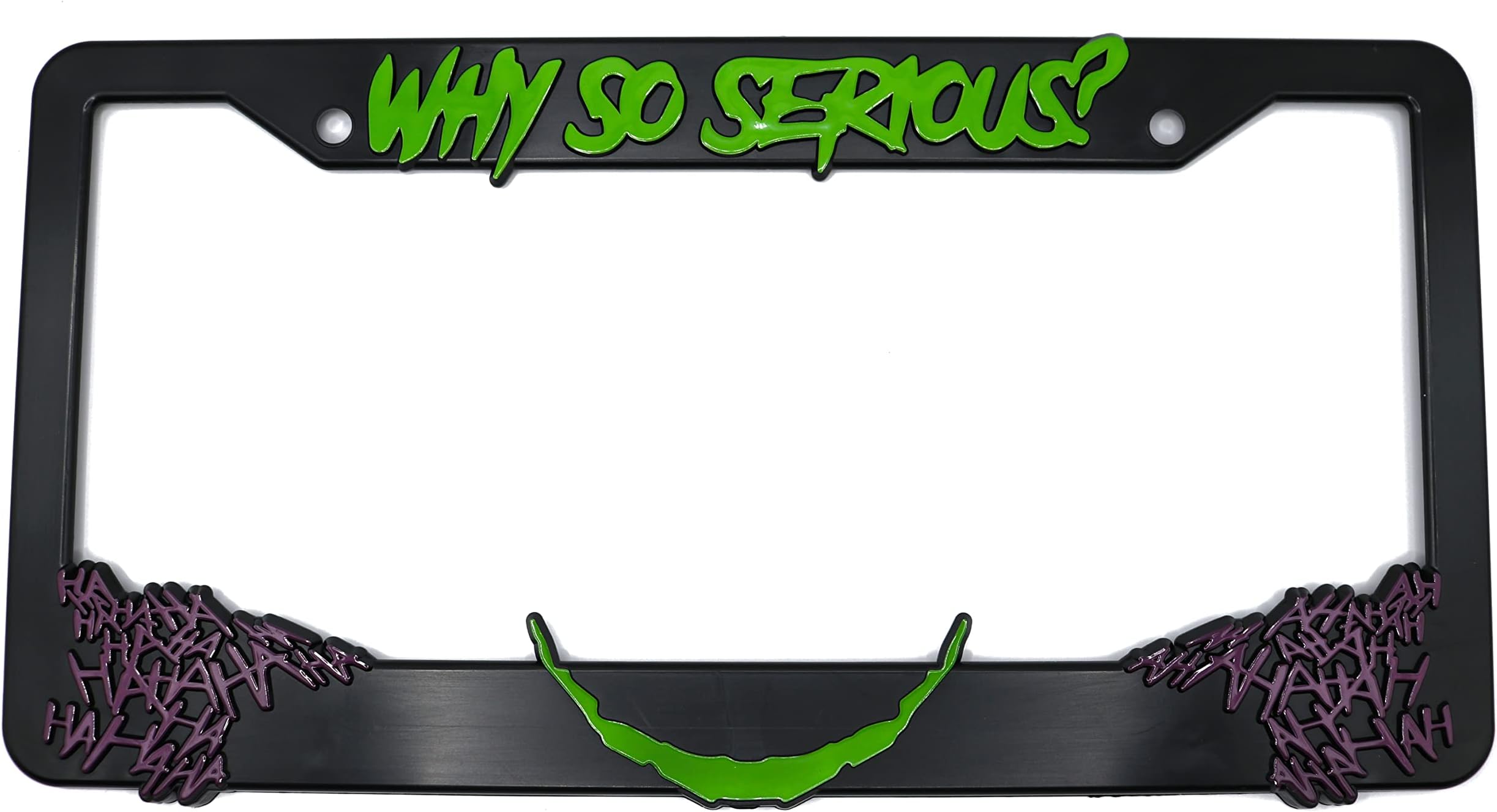 LP Frameworks Why So Serious? for Joker 3D Raised License Plate Frame | 1 Pack Car License Plate Cover | Universal US Black License Plate Holder (Car, Truck and SUV) (Lime Green and Purple)