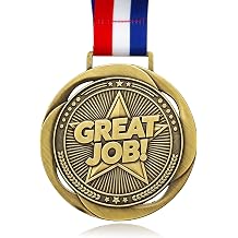 Great Job Award Medal, 3.34 Gold Medals for Awards Winner Bulk with Neck Ribbons Metal Trophy, Winner Encourage Team Participation for Adults Trophy Award Prize Gift Competitions Graduation Party