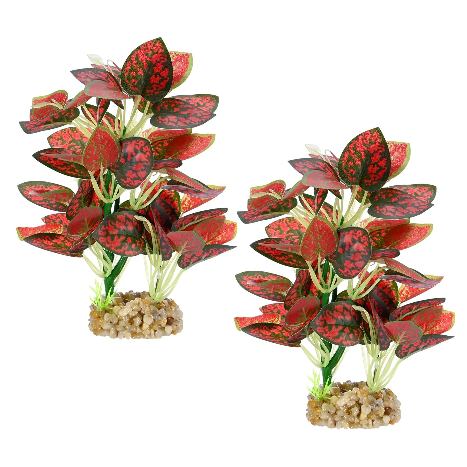 M METERXITY 2-Pack Aquarium Plant, Small Plastic Artificial Plant Water Grass Fish Hide Accessories for Aquarium Decoration/Fish Tank Decoration/Terrarium [Style 7, Red]