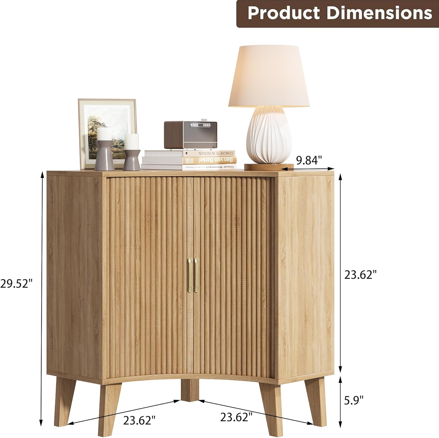 Fluted Corner Cabinet, Small Corner Floor Cabinet with 2-Sliding Doors and Adjustable Shelves, Freestanding Narrow Organizer for Small Space,Living Room, Dining RoomBathroom.Natural