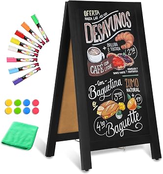Wooden A Frame Sign, 40" x 20" Black Magnetic Sandwich Chalk Board | Double-sides Chalkboard Easel Signs, Outdoor Menu Sidewalk Sign for Bussiness, Restaurant, catering supplies