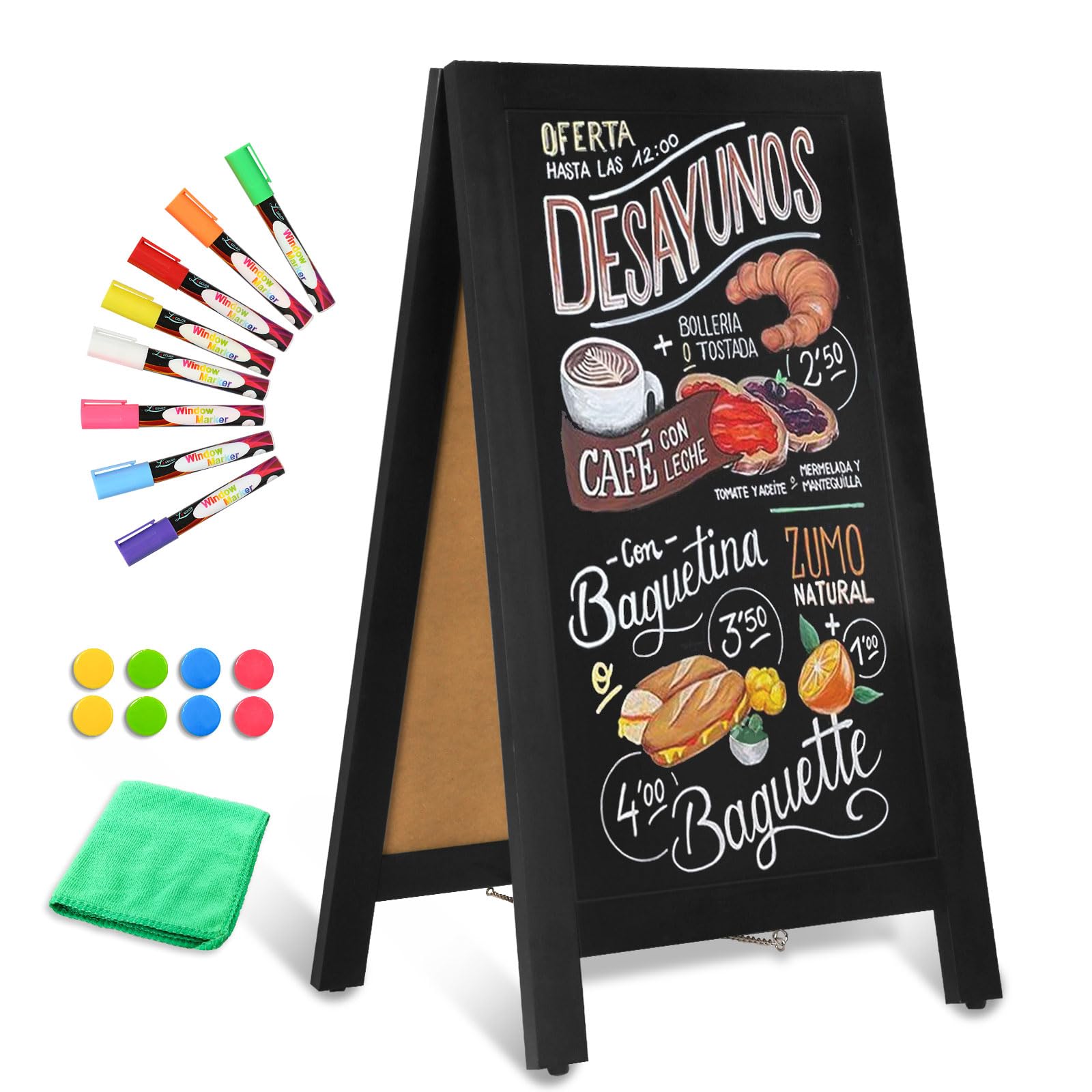 Photo 1 of ***MINOR DAMAGE***AMUSIGHT Wooden A Frame Sign, 40" x 20" Black Magnetic Sandwich Chalk Board