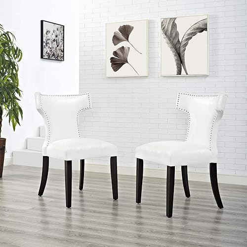 Miniatura 2 de Modway Curve Vinyl - Juego de 2 sillas de comedor, color blanco