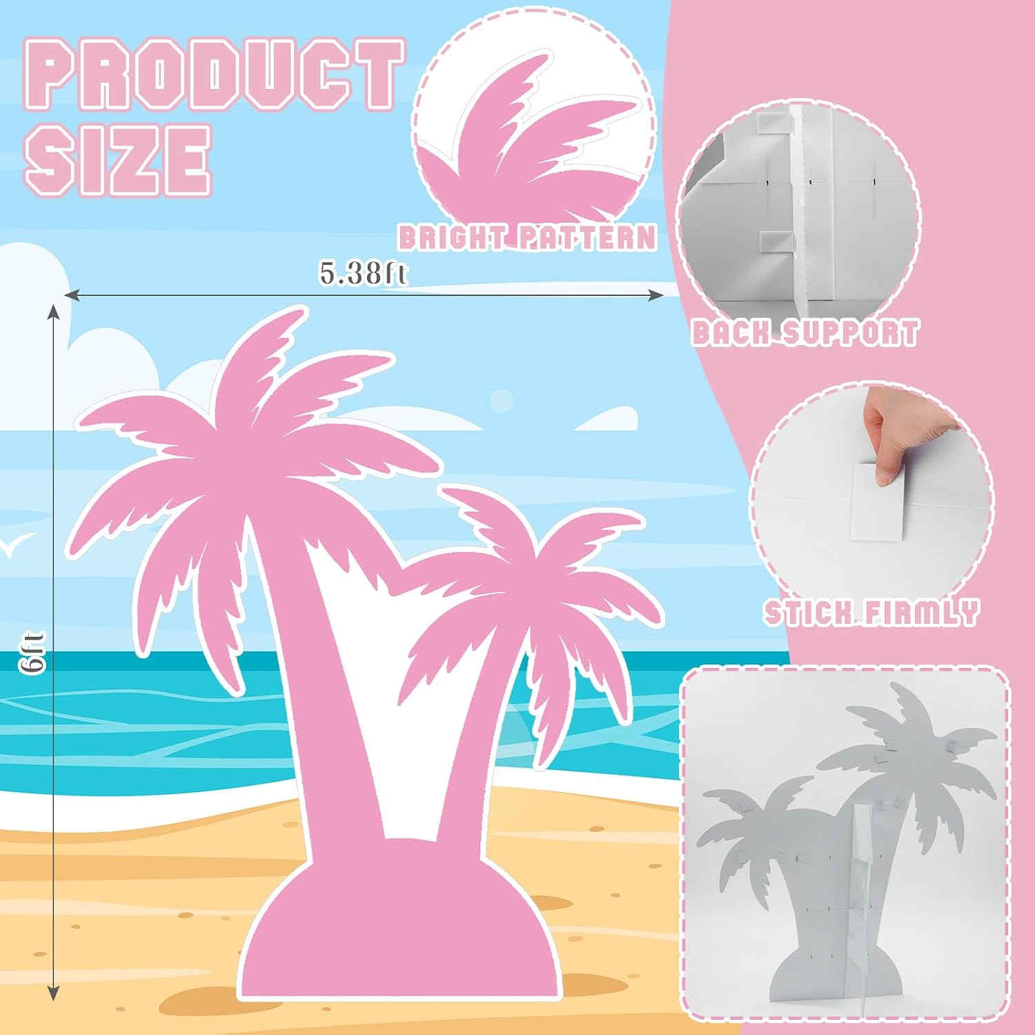 Novabright 6 ft Pink Palm Tree Cardboard Cutout Stand up Tropical Party Photo Prop Backdrop Large Cardstock Paper Palm Tree Hawaiian Decor Reusable PVC for Luau Birthday Wedding Bachelor Pool Party