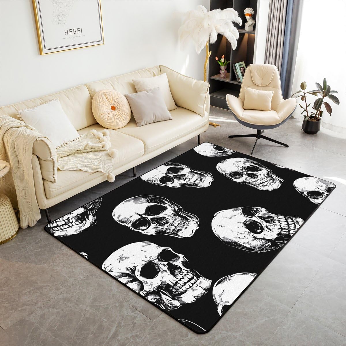 Homewish Dywaniki z cukrową czaszką 150 x 200 cm - dywan do salonu vintage dekoracja na Halloween nie gubi włosia dywan gotycki gotycki dekoracja duże dywany