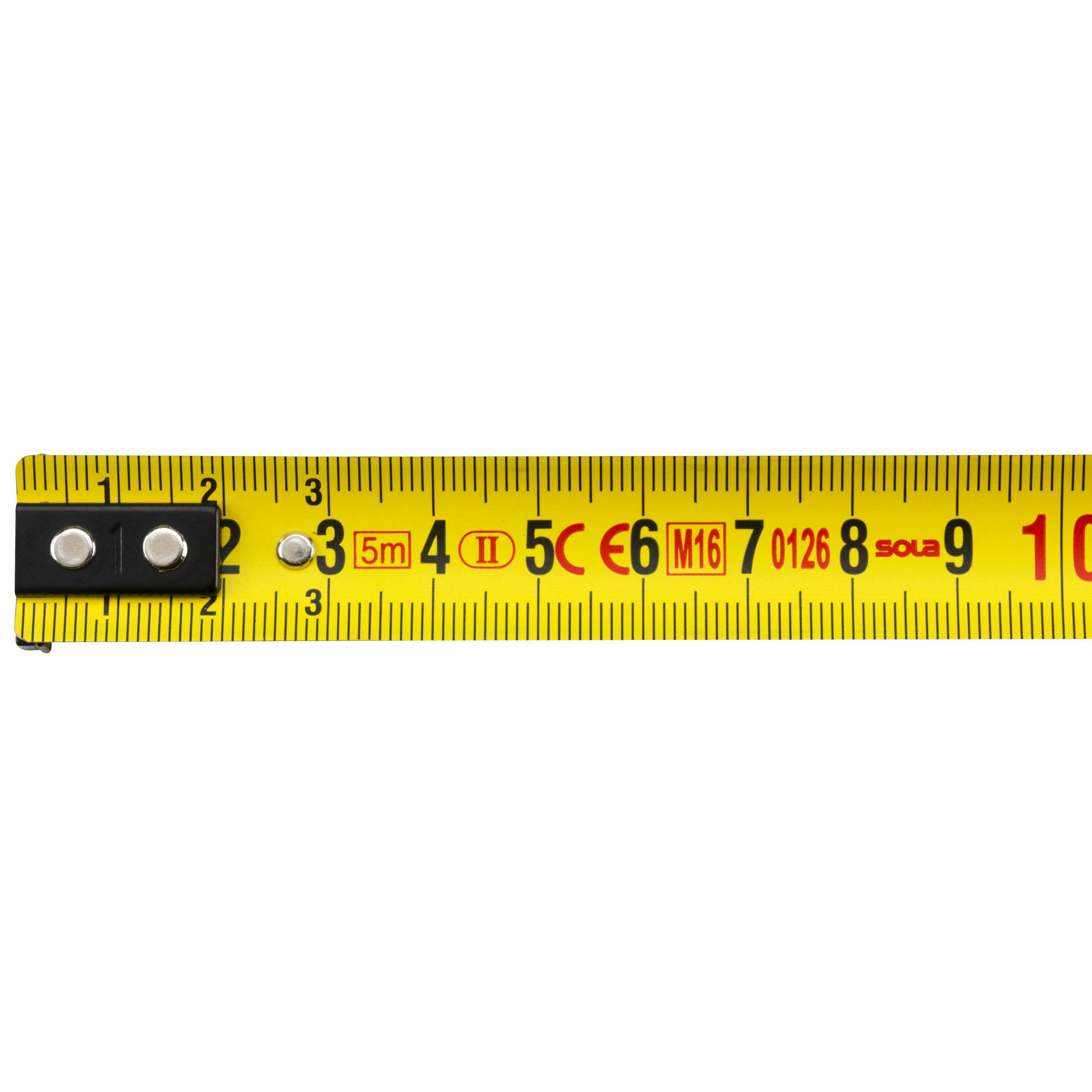 SOLA Cinta métrica magnética Compact M – 5 m/19 mm – Cinta métrica con clip para cinturón – Banda de acero lacado amarillo con escala mm – Clase de precisión II – Rollmeter con gancho móvil – Longitud
