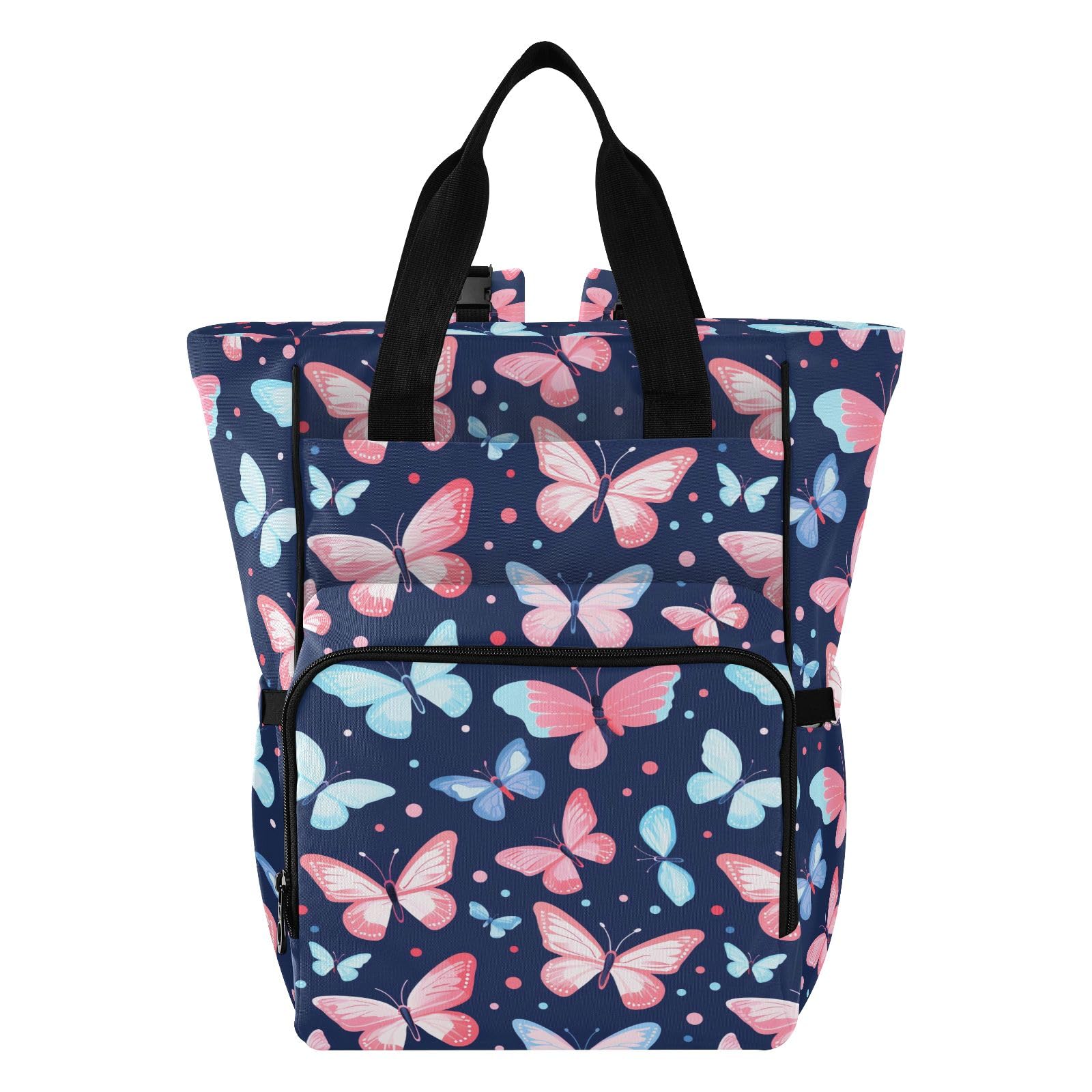 Mnsruu Borsa per pannolini per bambini, con farfalla, rosa, grande, impermeabile, da viaggio, per mamme e papà