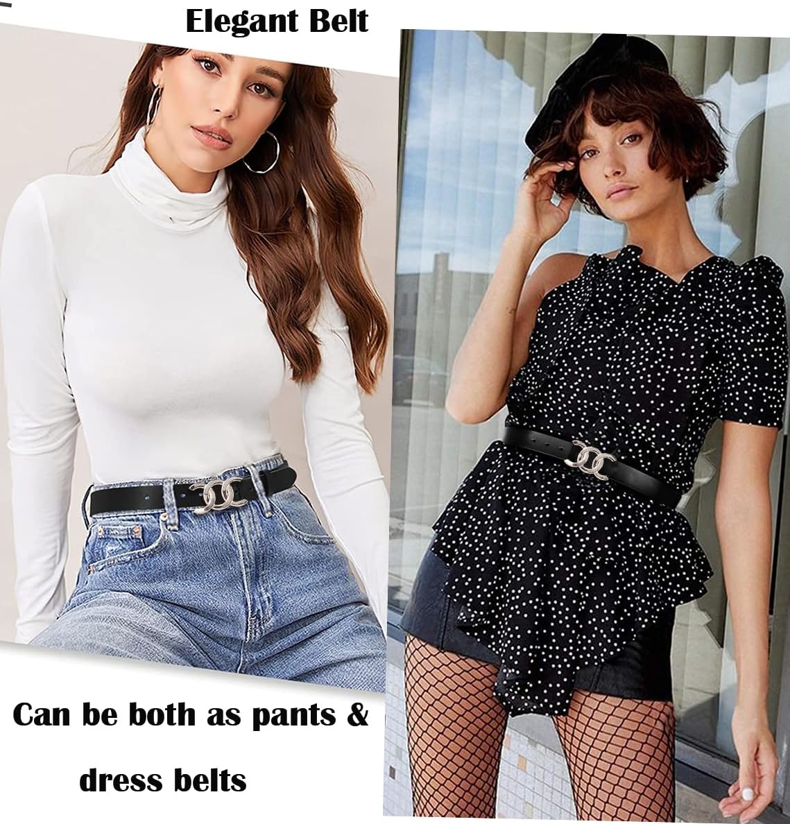 ALAIX Women's Belt Gold/Silver Buckle Belt Black leather belt Fashion Dress Pants Jeans belts for women - Image 7