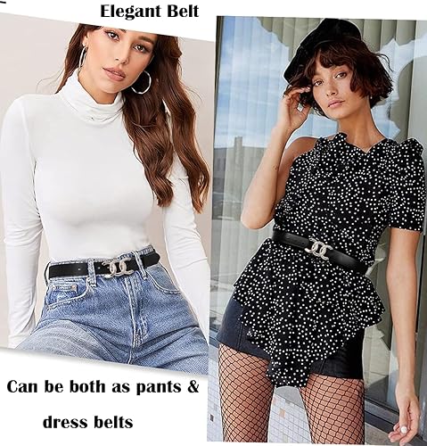 Miniatura 7 de ALAIX Cinturón de mujer Cinturón con hebilla doradaplateada Cinturón de cuero negro Pantalones de vestir de moda Cinturones de jeans para mujer