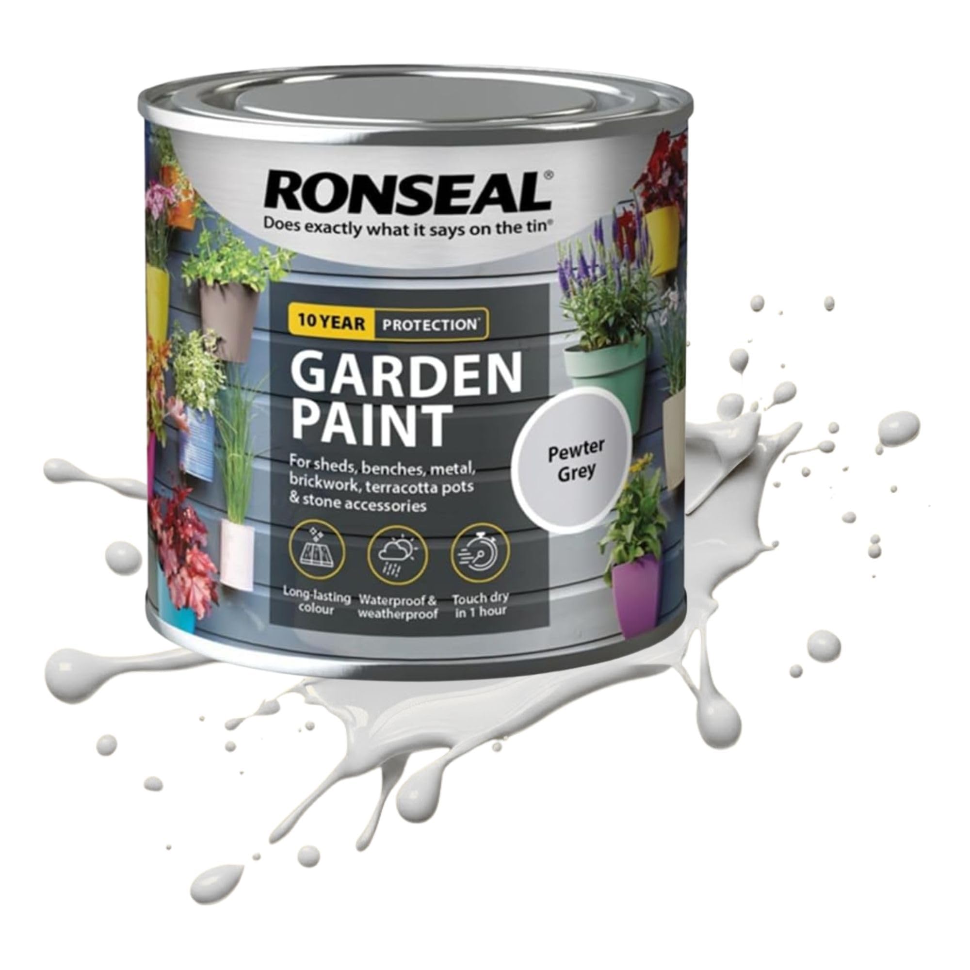 AOC24 2.5L Garden Paint Pewter GRey, Water Based Outdoor Paints, Long Lasting Weather Resistant, Fast Drying Color for Wood, Bricks, Pots, Anti Crack Peeling DIY Paint (Pewter Grey, 2.5 L)