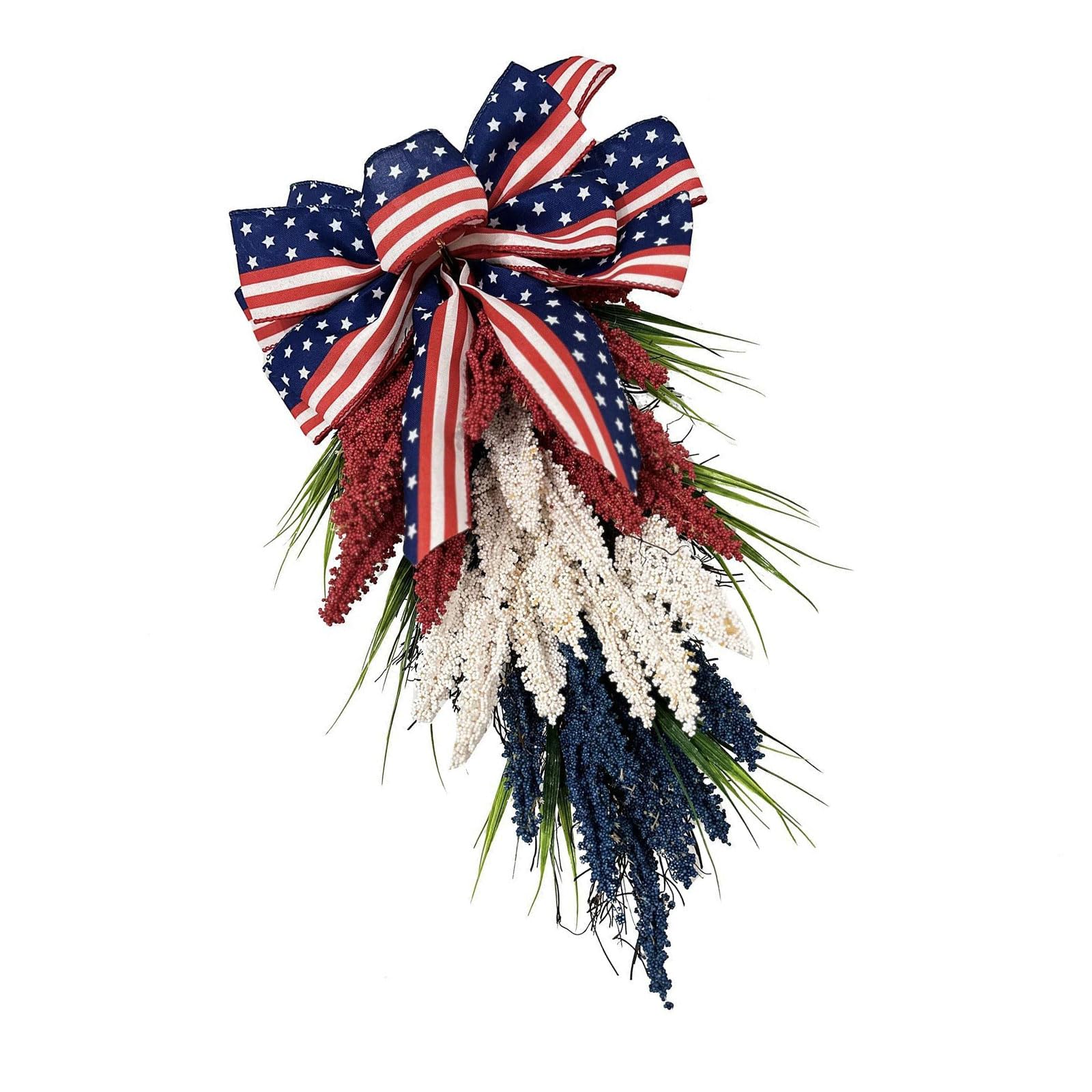 Whoasyst Patriotic Red White and Blue Hanging Wreath with Wheat for Independence Day Wall Decors Outdoors Holiday Decors Nationalistic Wall