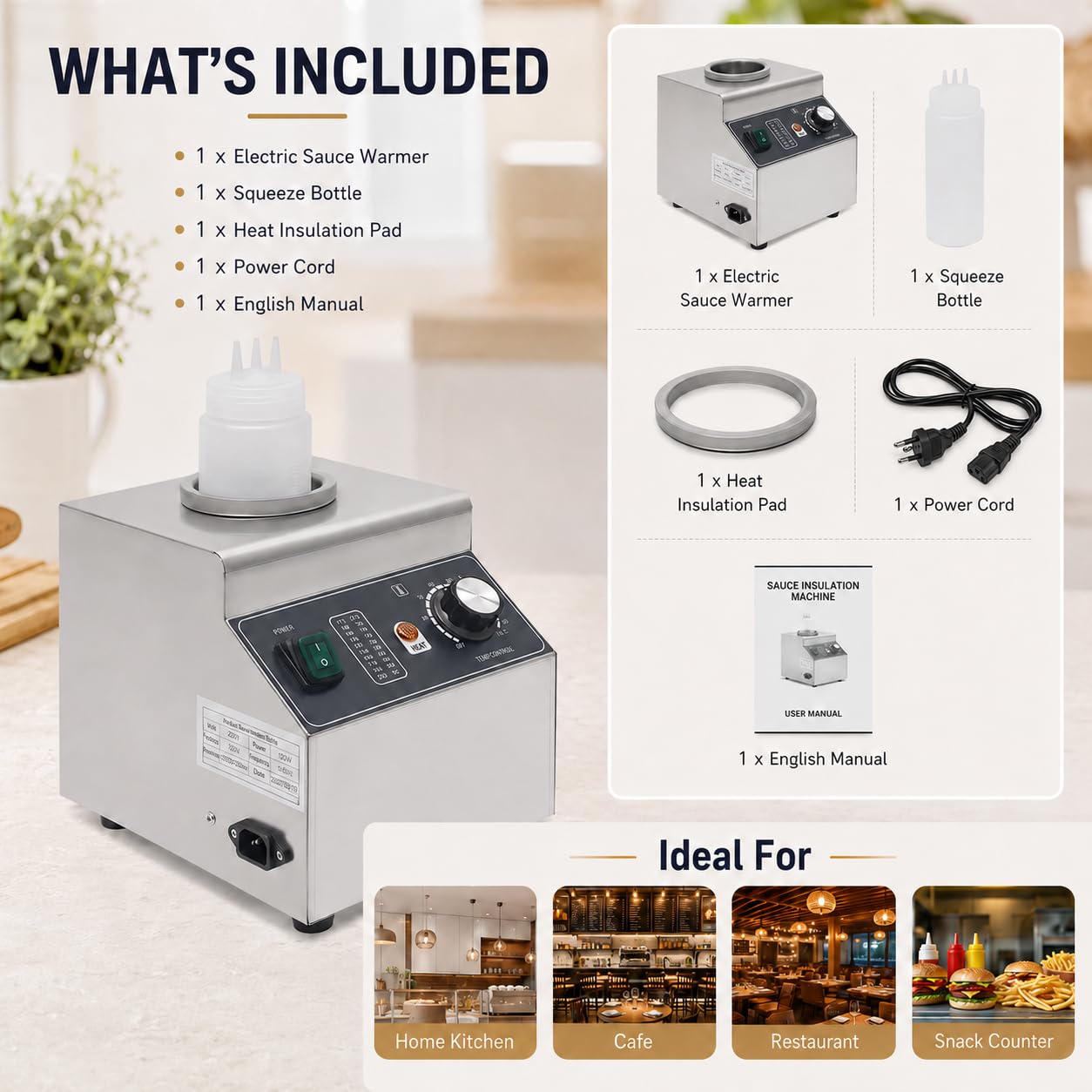 Chauffe Sauce électrique 100W Distributeur de Chocolat Température Réglable Chauffe-Sauce pour Aliments Distributeur de Sauce électrique,pour Hôtel, Cafétéria, Famille