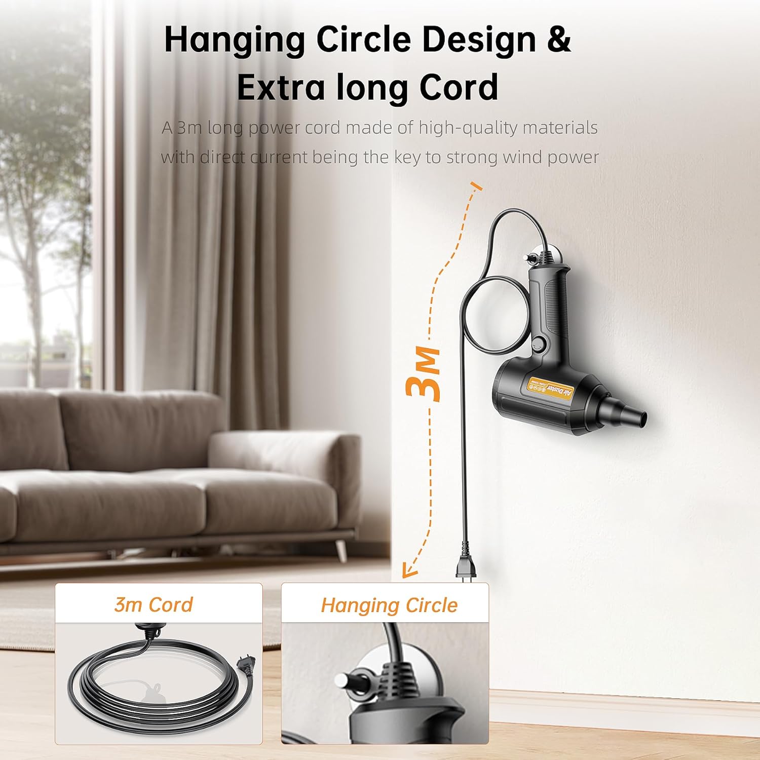 Electric Air Duster, 500W High-Power Corded Compressed Air Canister Replacement with Adjustable Speed, 10ft Cable - for Electronics, PC, Keyboard, Car, Camera, Inflatable Pool Toys