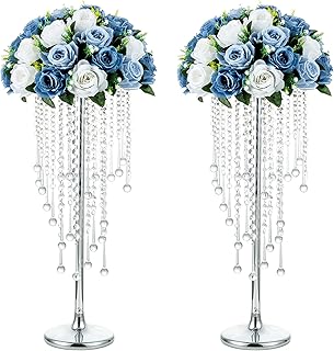NUPTIO Centros de mesa de boda de cristal plateado, 2 jarrones de flores de 21.7 pulgadas de alto para decoraciones de mesas de fiesta