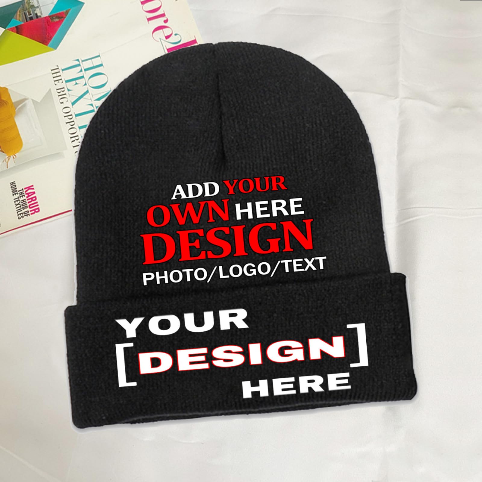 Custom Winter Hat Beanie for Men & Women, Personalized Image/Text Knit Cap Hats