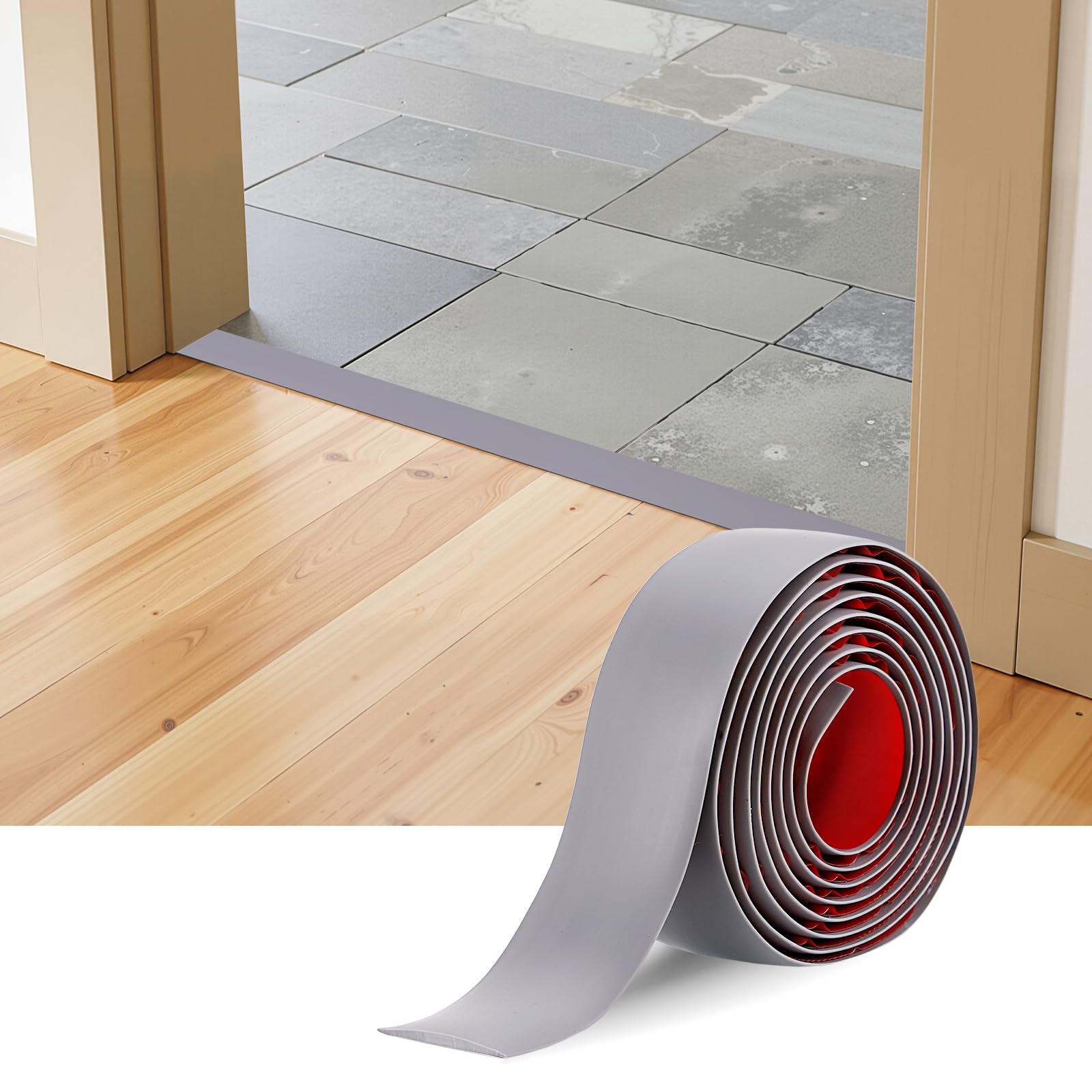 Fentar Self Adhesive Floor Transition Strips for Doorways, 200x4cm Vinyl Door Threshold Strip, Flexible Waterproof Threshold Strips for Carpet Edging Decoration, Floor Gaps and Tiles (Grey)