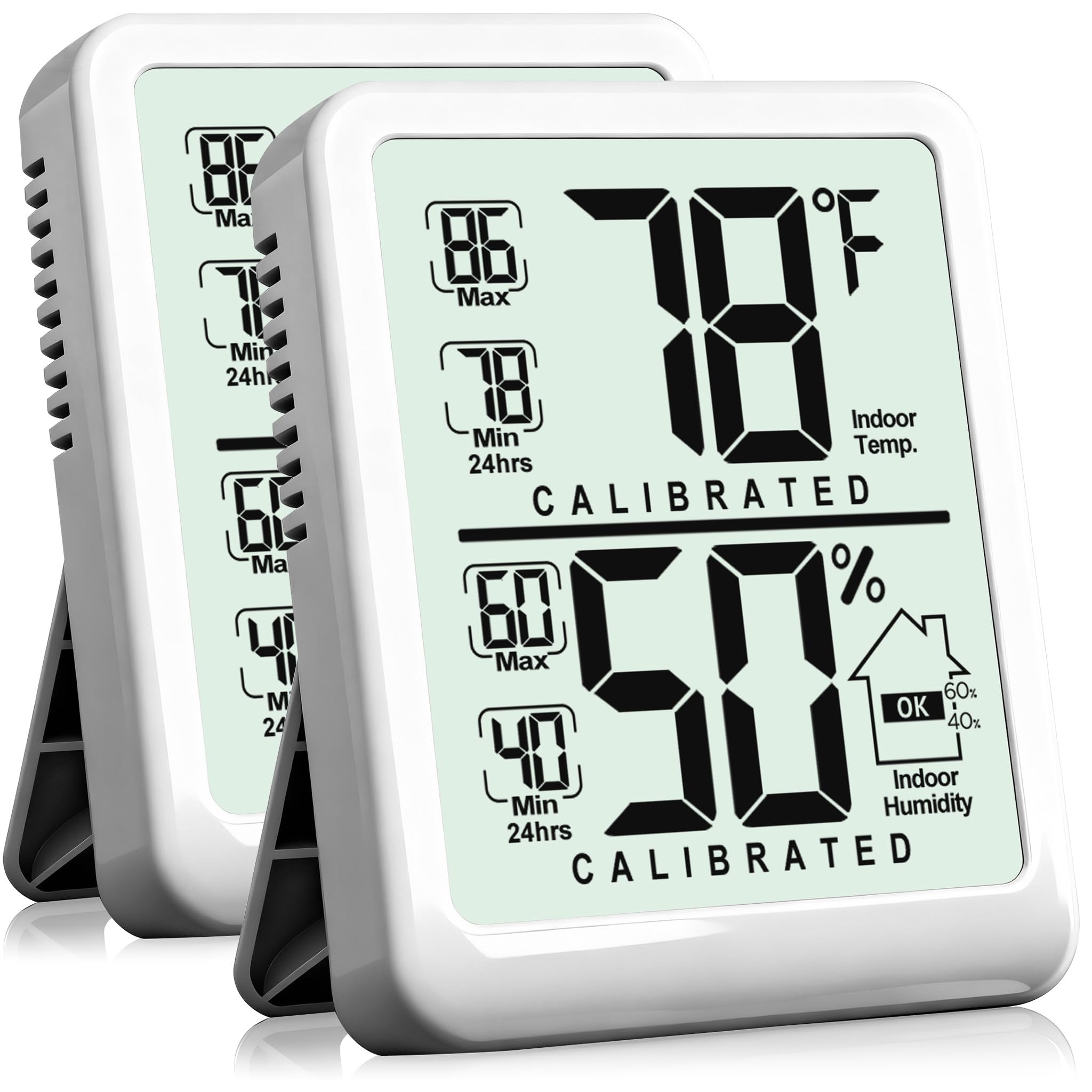 Antonki 2-Pack Room Thermometer, Digital Small Hygrometer Indoor Thermometer Humidity Gauge, Temperature Humidity Meter with Max/Min Record Monitor