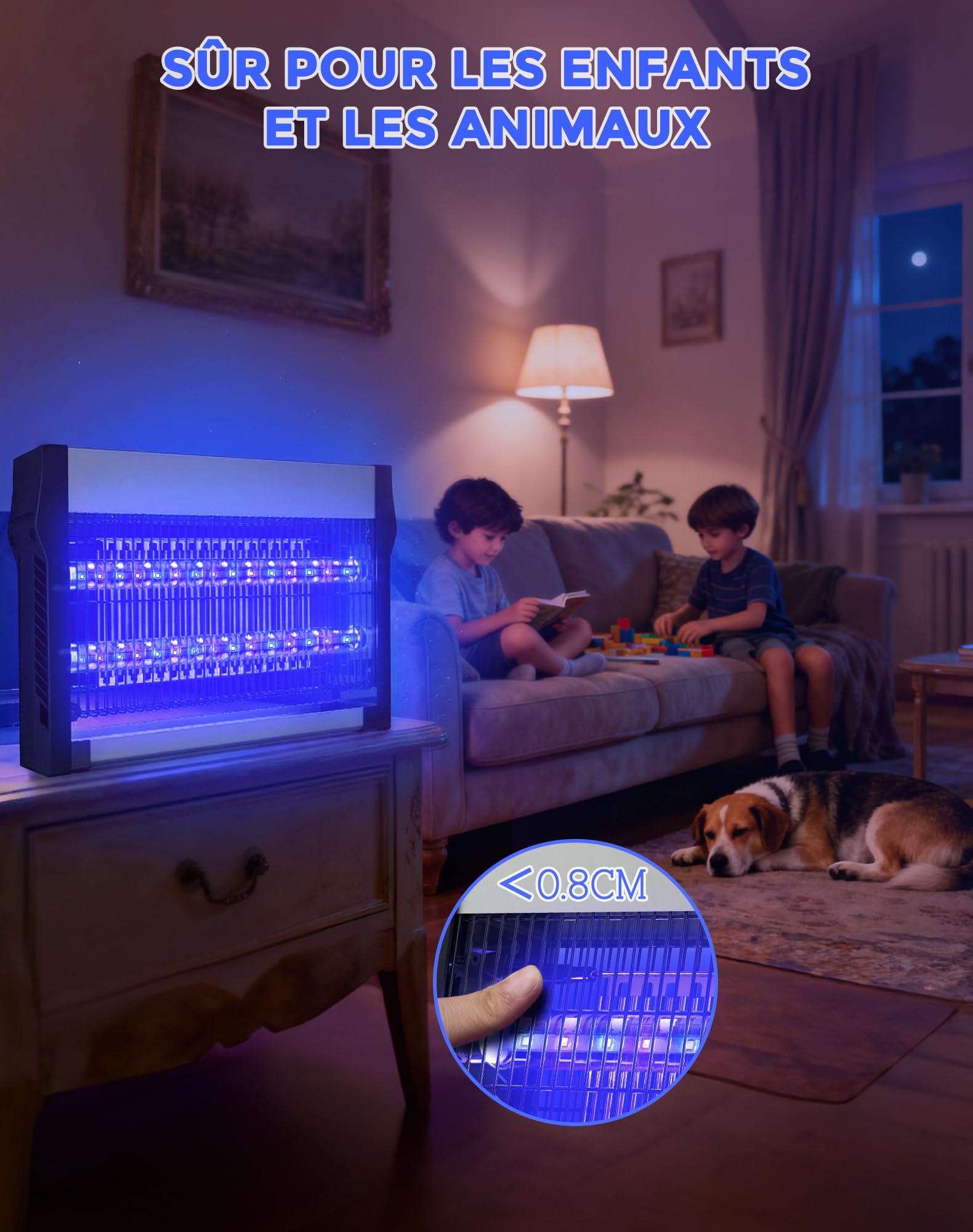 Lampe Anti Moustique 2500 V, Tue Mouche Électrique avec Tubes LED, Double Attraction UV, 80 m²