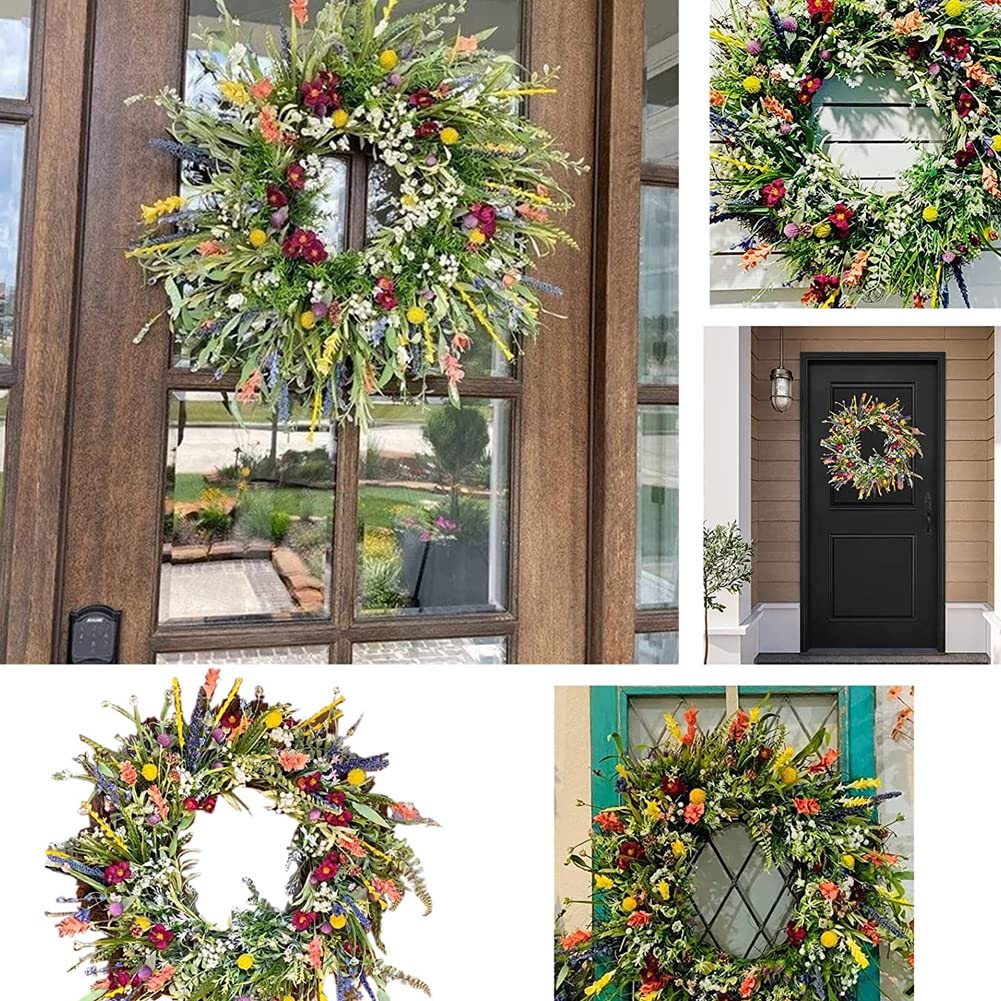TüRkranz FrüHling, , Wildblumen-Girlande, dekorative Mehrzweck-Girlande, frühlingskranz haustür, Bunte Frühlings-Sommer-Girlande für Türen, 15, 75 Zoll, Frühlings-Sommer-Kranz