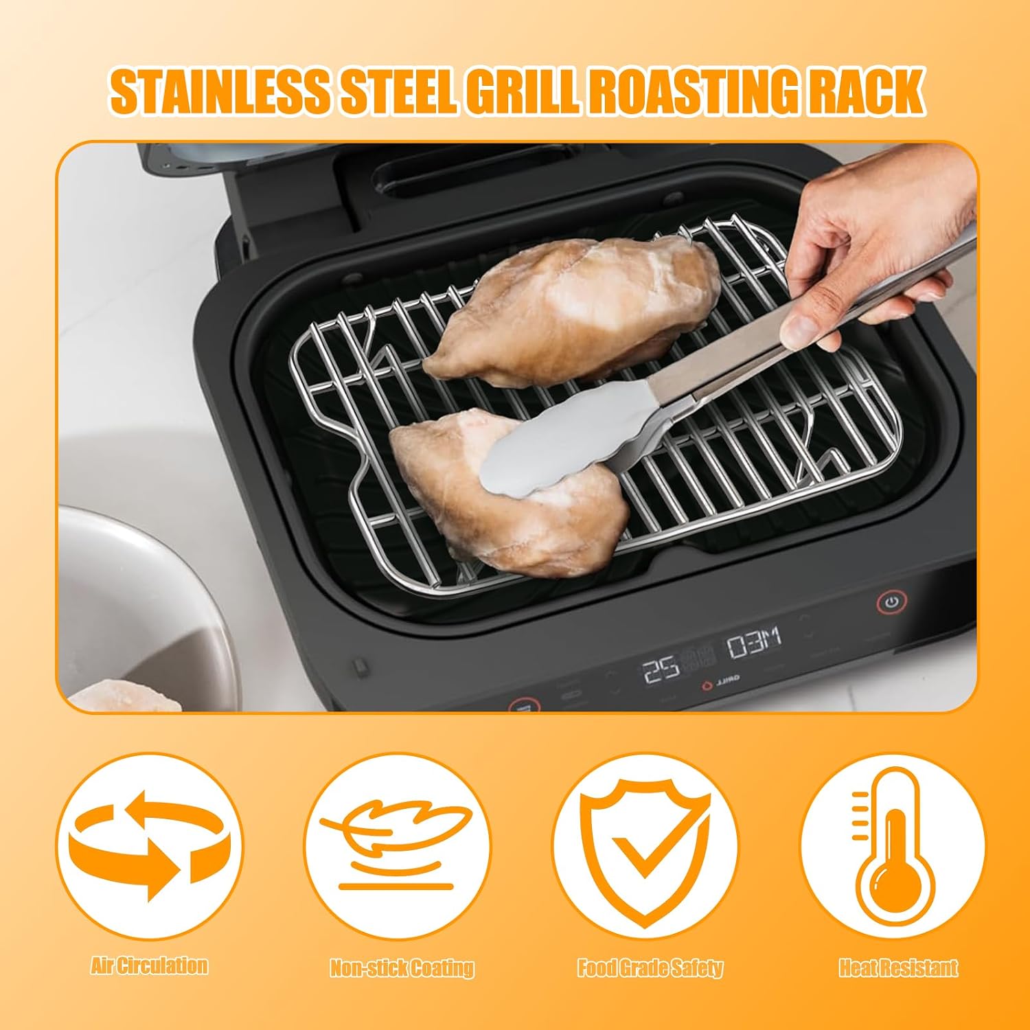 Grill Roast Rack and Cooking Pot for Ninja Foodi FG551/DG551/DG651 Smart XL Indoor Grill Accessories, Stainless Steel Air Fryer Rack & Non-Stick Grill Pan Replacement & 100 Pack Air Fryer Liners image 4