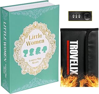 Sekam Buchtresor mit Zahlenschloss,Versteckter Safe (24 x 15 x 5,5cm) mit Feuerfester Tasche,Buchbox Versteckte Aufbewahrung,Geldverstecke für Zuhause,Geldkassette Buchsafe für Bargeld(Little Women)