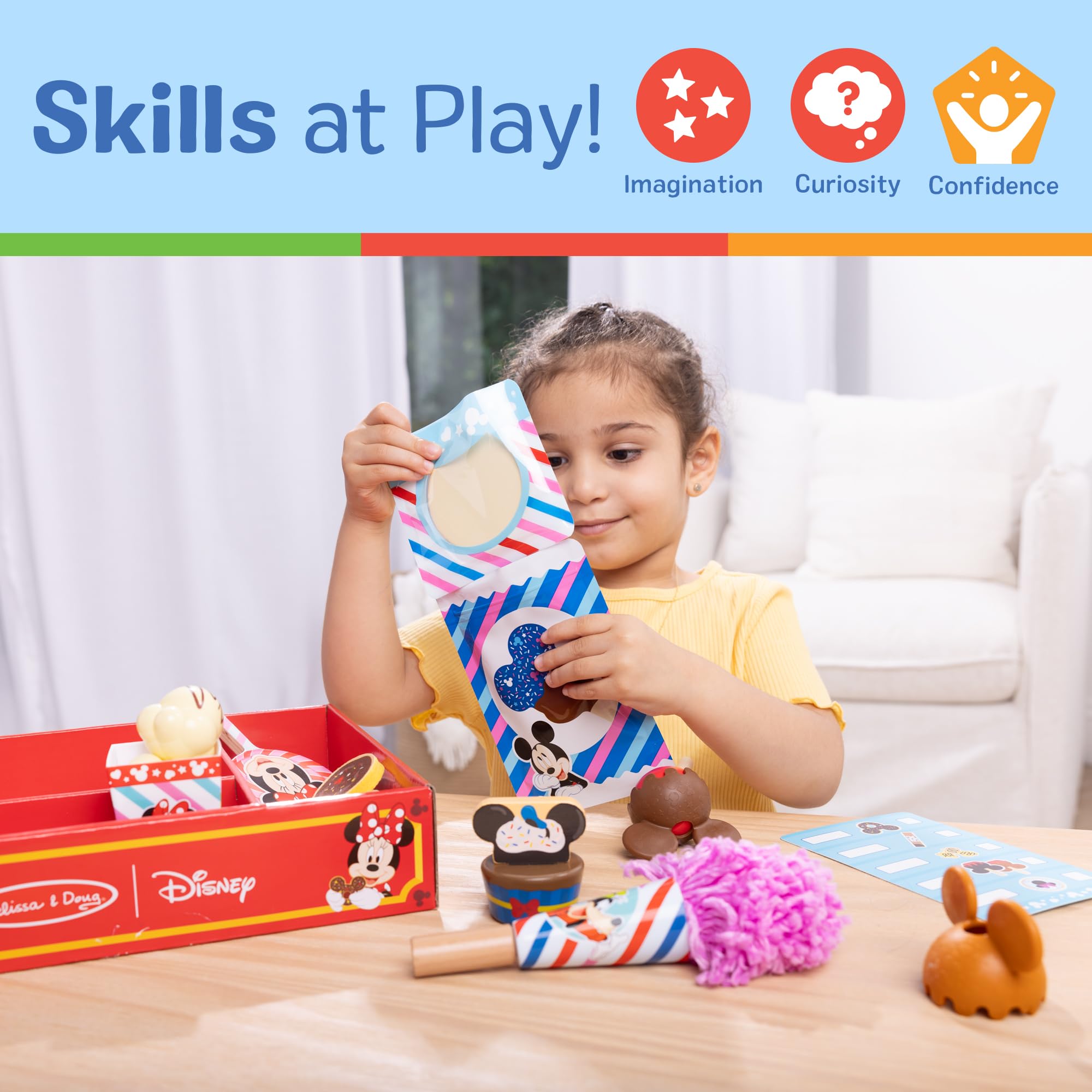 Melissa & Doug Disney Snacks & Popcorn Ensemble de Nourriture en Bois – 24 pièces | Mickey Mouse, Minnie, Jouet en Bois pour garçons et Filles à partir de 3 Ans – Certifié FSC