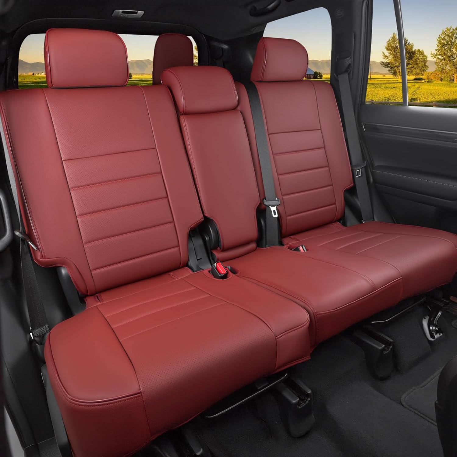 HKZ Custom Fit Seat Covers for Lexus 2012-2023 GX 460 (2nd Row Bench Seat) - 2-Row Full Set Leather Seat Protector,Burgundy