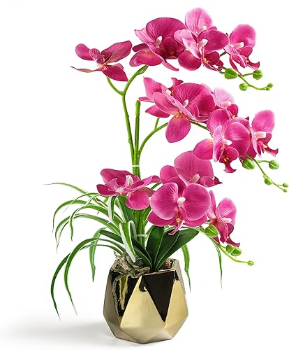 Orchids - Flores artificiales, plantas de orquídeas falsas y flores en jarrón, orquídea sintética en maceta para decoración del hogar en interiores,
