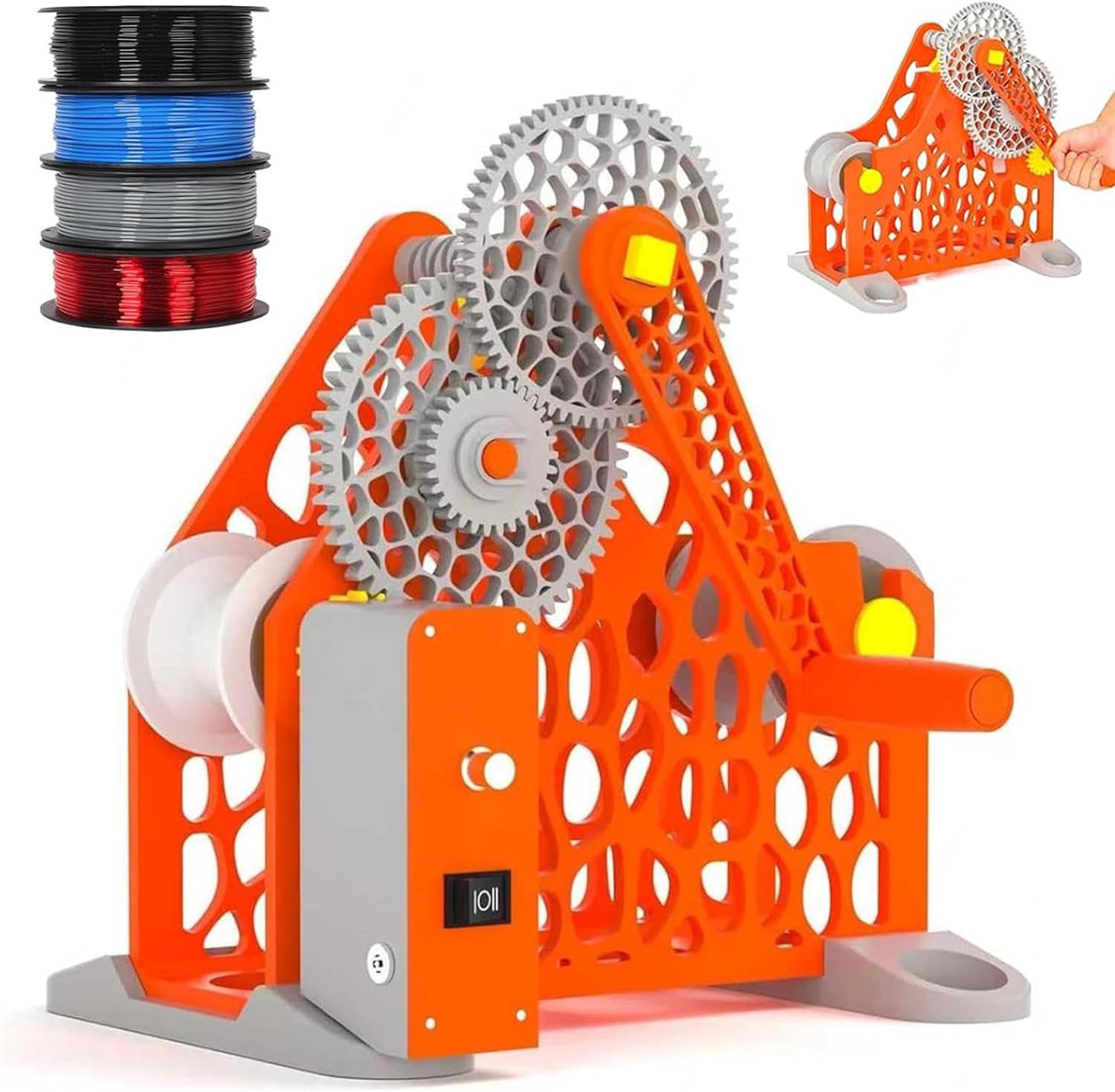 Electric Spool Rewinder, 3D Printing Filament Winder, Removable Modular Design, Ideal for 1kg Spools, Welding Wire, Sewing Thread,Orange