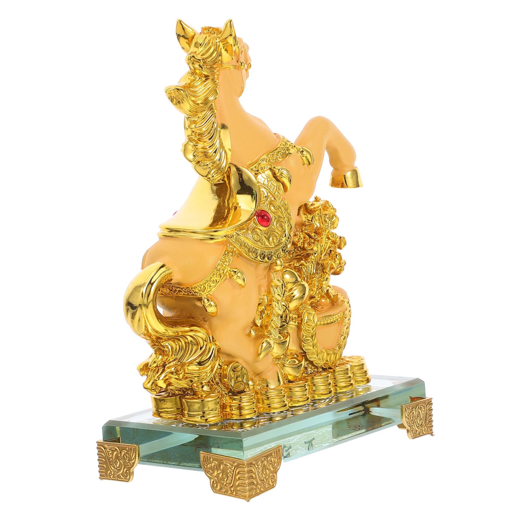 Statue de cheval dorée résine ornement de bureau salon sculpture compacte