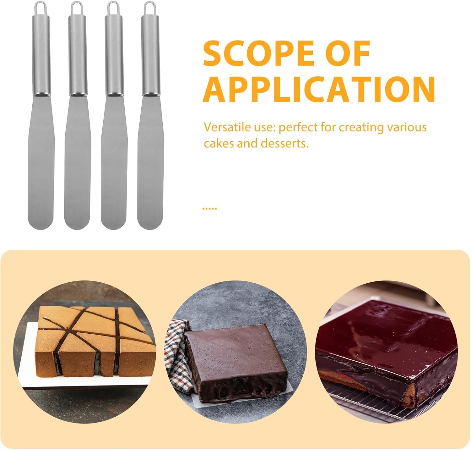 4pcs Stainless Steel Cake Cream Spatulas Set with Handles, 6-inch Straight Frosting Spreaders for Baking and Sourdough, Sturdy Metal Icing Scrapers for Kitchen Decorating Tools