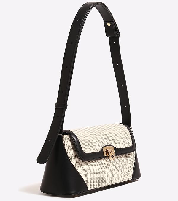 Clutch Shoulder Bag Small for Women PU Leather Canvas Mini Tote Handbag Purse with Buckle Closure